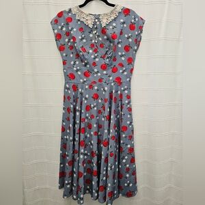 Hell Bunny Blue Dress with Red Apple Print